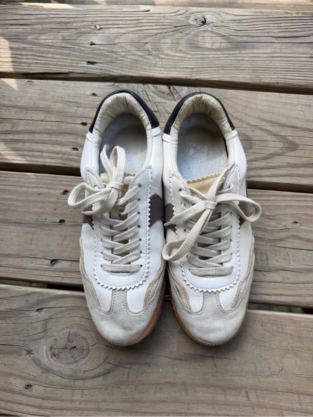Dolce Vita Cream White & Brown Suede Accent Sneakers